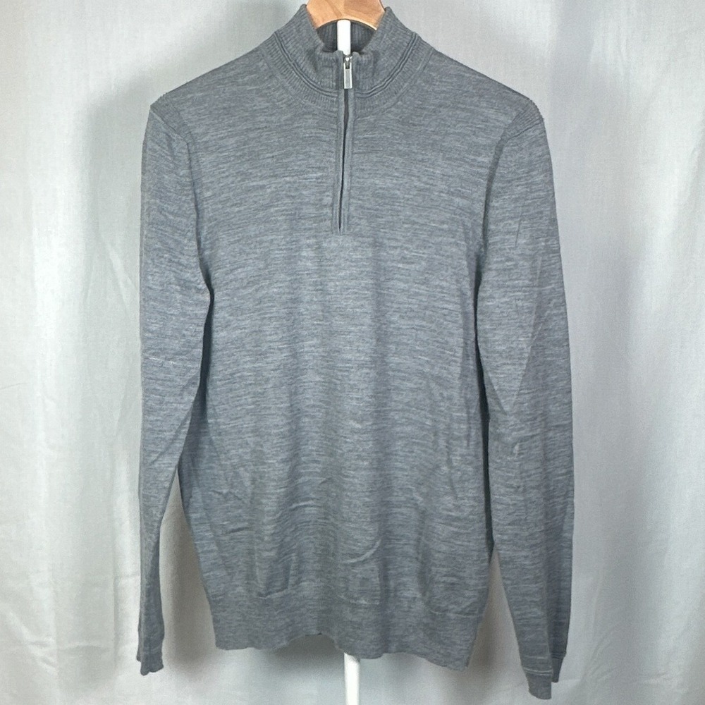 Jos. A. Bank Traveler Travel Tech Merino Wool Quarter Zip Sweater Gray Mens M
